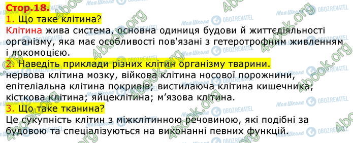 ГДЗ Біологія 7 клас сторінка Стр.18 (1-3)